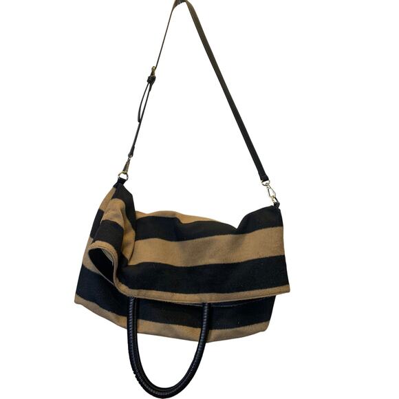 Anthropologie Striped Fuzzy Tote Bag  pouch included - Picture 2 of 13